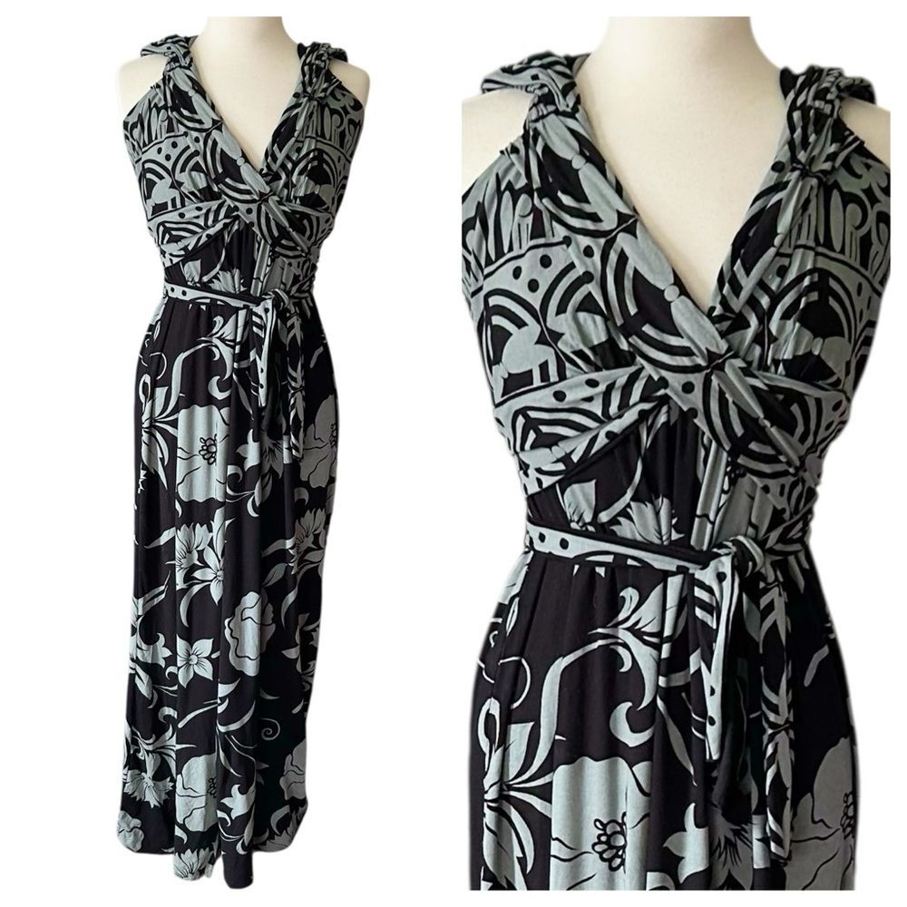 Pyramid Collection Black Grey Goddess Maxi Dress - Large